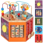 AIYAPLAY Wooden Activity Cube, Baby Toys with Bead Maze, Pattern Sorter for Toddlers Boys and Girls 18+ Months