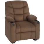 HOMCOM Electric Massage Recliner Armchair with Vibration, Heat, Whisper-Quiet Motor, Memory Function, Fleece Power Reclining Chair with Spring Pack, USB Port, Footrest, Side Pocket, Cup Holders, Brown