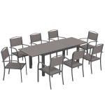 Outsunny Conjunto de Mesa e Cadeiras de Jardim com Mesa Extensível Estrutura de Alumínio 8 Cadeiras e Tampo de Ripas de Madeira Plástica