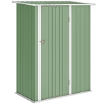 Outsunny Capanno Porta Attrezzi in Metallo con Tetto Inclinato e Porta Bloccabile, 142x86x189 cm, Verde Chiaro