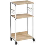 HOMCOM Soporte para Impresora de 3 Niveles con Ruedas Mueble para Impresora con Ganchos y Marco Metálico Madera Natural