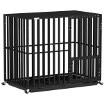 PawHut Heavy Duty Dog Crate, Dog Cage with Wheels for Small Medium Breeds, Metal Pet Kennel with Removable Tray
