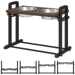 PawHut Podwyższona miska dla psów z 4 regulowanymi wysokościami ze stojakiem, 2 x 1,2L miski ze stali nierdzewnej, 3 regulowane kąty, Brązowy