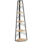 HOMCOM Corner Bookcase, 5-Tier Floor Standing Bookshelf, Shelving Unit for Living Room, Study, Bedroom, Natural Wood Finish