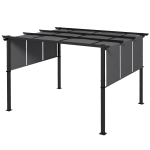 Outsunny Pergola avec 3 toiles coulissantes 3,5 x 3 x 2,35 m structure acier noir toile polyester gris foncé