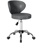 HOMCOM Taburete con ruedas, taburete de masaje en PU con altura regulable 73-88 cm y respaldo, giratorio 360°, gris