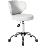 HOMCOM Sgabello con ruote in PU regolabile con schienale, Bianco