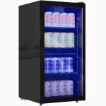 HOMCOM 93L Drinks Fridge, 115 Can Freestanding Beer Fridge with Glass Door, Adjustable Shelves, LED Light, for Beer Soda, Black