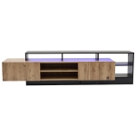 Dulap TV modern, cu iluminare LED și spațiu de depozitare deschis, 190x40x48,5 cm, Negru + Culoare naturală