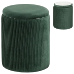 HOMCOM Storage Ottoman Modern Velvet Round Foot Stool for Living Room Bedroom 45 cm Dark Green
