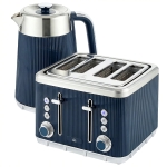 HOMCOM Electric Stainless Steel Kettle and Toaster Set, 3000W 1.7L UK Strix Thermostat Dark Blue