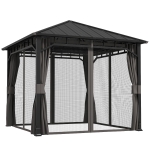 Outsunny Pavillon 3 x 3 m Wasserdicht Stabil Winterfest Gartenpavillon mit Seitenteile, Netze, Haken Hardtop Dunkelgrau