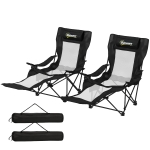 Outsunny Ensemble de 2 Chaises Pliantes de Camping Inclinables avec Repose-pieds Amovible Appuie-tête Porte-gobelet et Housse Noir