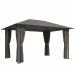 Outsunny Pavillon ca. 4x3m Wasserabweisend Stabil Winterfest Gartenpavillon mit Moskitonetz 4 Seitenteile Lüftung Drainagelöchern