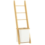 HOMCOM Badrek, 2-in-1 badkamerrek met 3 stangen, afneembare 48L-wasmand, Bamboe, 43 x 35 x 133 cm, Crèmewit