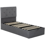 HOMCOM Single Bed Frame Gas Side Lift Under Bed Storage Upholstered Platform Bed Tufted Headboard for 90 x 190 cm Mattress