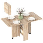 HOMCOM Table à manger pliante mobile sur roulettes 2 plateaux rabattables et 2 étagères intégrées 140 x 80 x 74 cm naturel