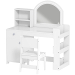 AIYAPLAY Coiffeuse maquillage pour fille Coiffeuse enfant avec tabouret et miroir à LED 1 tiroir armoire et 5 étagères blanc