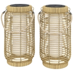 Outsunny Conjunto de 2 Postes Solares de Exterior em Resina Trançada Luminária LED de Jardim em Aço Liga/Desliga Automático Areia