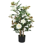 HOMCOM 90cm Artificial Rose Tree, Decorative Fake Plant with 344 Silk Leaves 17 Flowers for Outdoor Indoor Decor, White