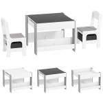 HOMCOM Conjunto de Mesa e 2 Cadeiras Infantis 2 em 1 com Ardósia Gavetas de Tecido e Espaço de Armazenamento para Quarto Cinza