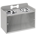 PawHut Podwyższona stacja żywieniowa z 2 miskami i szafką, MDF, stal nierdzewna, wzór kości, szary