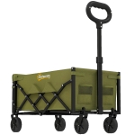 Outsunny 60L Foldable Festival Trolley on Wheels, Collapsible Wagon Cart with Drop-Down Tailgate, Adjustable Handle, Green