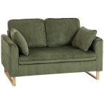HOMCOM 2 Seater Sofa, 140 cm Loveseat Sofa with Spring Cushions, Metal Legs, 2 Pillows, Dark Green