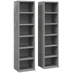 HOMCOM Set of 2 CD Media Display Shelf Unit Tower Rack with Adjustable Shelves, High Gloss Grey