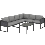 Outsunny Conjunto sofá angular de jardín en metal, 3 sillones, mesa efecto madera, gris oscuro