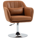 HOMCOM Swivel Accent Chair, Linen Fabric Tub Vanity Chair, Modern Armchair with Adjustable Height and Lumbar Support for Living Room Bedroom Salon Make up Room Dressing Table, Brown