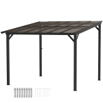 Outsunny 3 x 3 m Lean to Pergola with UPF 50+ Waterproof Polycarbonate Roof, Wall-Mounted or Free Standing Hardtop Roof Garden Metal Pergola Gazebo, Heavy Duty Outdoor Sun Shade, Dark Grey
