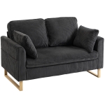 HOMCOM 2 Seater Sofa, 140 cm Loveseat Sofa with Spring Cushions, Metal Legs, 2 Pillows, Dark Grey