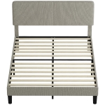 HOMCOM Cadre de lit 140 x 190 cm, sommier à lattes en bois, tête de lit réglable, lit double rembourré en velours côtelé, gris