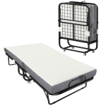 HOMCOM Lit pliant 1 personne 200 x 80 cm avec matelas, lit d'appoint pliable et portable sur roulettes, cadre en acier, blanc