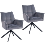HOMCOM Conjunto de 2 Cadeiras de Refeição Giratórias 360° Estofado Estofamento em Veludo Pés em Aço 63x64x85 cm Cinza