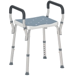 HOMCOM Tabouret de douche pour personnes âgées et handicapées avec accoudoirs, hauteur réglable, patins antidérapants, bleu