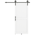 HOMCOM Porta Scorrevole in Stile Country con Binario e Maniglia, in Legno e Acciaio, 183x0.6x4 cm, Bianco e Nero