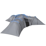 Outsunny 6-9 Man Large Tunnel Tent with 3 Bedrooms, Living Area and Porch, Stand-up Camping Tent, Portable with Bag, Light Grey