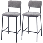 HOMCOM Lot de 2 tabourets de bar en tissu chenille, chaises de bar rembourrées, assise large, dossier haut, 45,5x48x101cm, gris