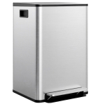 HOMCOM Poubelle de cuisine 2 compartiments de 2 x 30L, avec pédale, en acier inoxydable, couvercle à fermeture douce