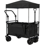 Outsunny Carrinho de Transporte com Rodas Grandes Travão Teto Amovível Carro Dobrável para Jardim com Barra Ajustável 125x59x133 cm Preto