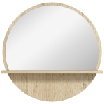 kleankin 45cm Round Home Mirror, with Shelf - Natural Wood Effect