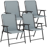 Outsunny Folding Garden Chairs Set of 4, Outdoor Dining Chairs with Wide Texteline Seat, High Back and Armrests, Light Grey