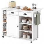 HOMCOM Îlot de cuisine sur roulettes plateau rabattable porte-épices porte-serviettes armoire 2 tiroirs 117,5x70x91 cm blanc