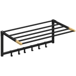 HOMCOM Toallero de Baño de Pared Toallero Plegable con 5 Barras y 6 Ganchos para Toallas Baño 60 cm Negro