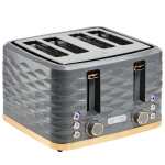 HOMCOM Toaster für 4 Scheiben mit 7 Bräunungsstufen, High-Lift, Aufwärm-/Auftau-/Abbruchs-Funktion, Graue Wellenoptik