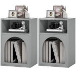 HOMCOM Lot de 2 tables de chevet, table de nuit avec compartiments ouverts, design arqué, 40 x 30 x 60 cm, gris