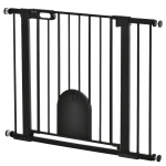 PawHut Barrière de sécurité animaux avec porte fermeture automatique système de double verrouillage, acier noir