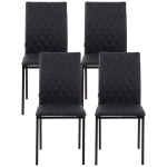 HOMCOM Lot de 4 chaises de salle à manger, chaises de cuisine, capitonnage rhombique et pieds en métal, 41x50x91cm, noir